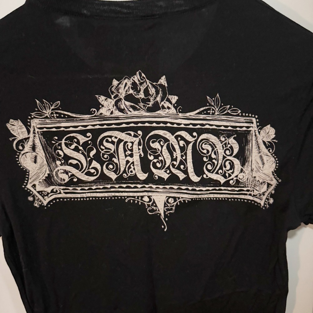 L.A.M.B. Graphic Tee Womens Size Medium Black Gothic Logo Rayon Short Sleeve Top - Picture 10 of 11